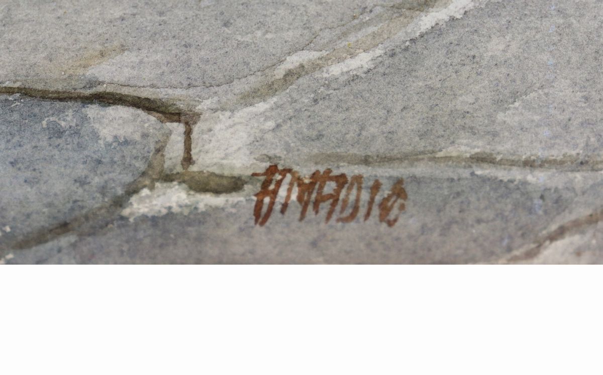 Firmato. "Il rigattiere" dipinto all'acquarello su carta