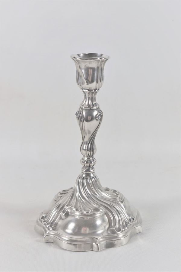 Embossed silver candlestick