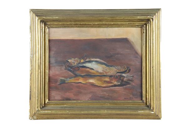Mario Vittorio - Signed and dated 1944. "The herring" small oil painting on tablet