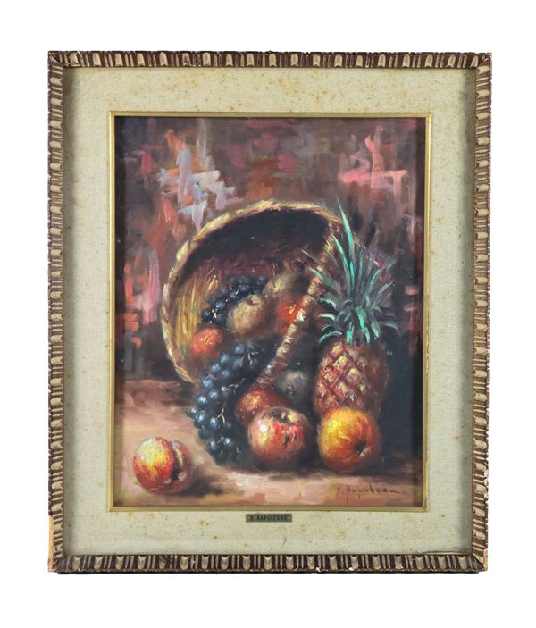 Vincenzo Napoleone Pittore Italiano Inizio XX Secolo - Firmato. "Natura morta di frutta" dipinto ad olio su tela