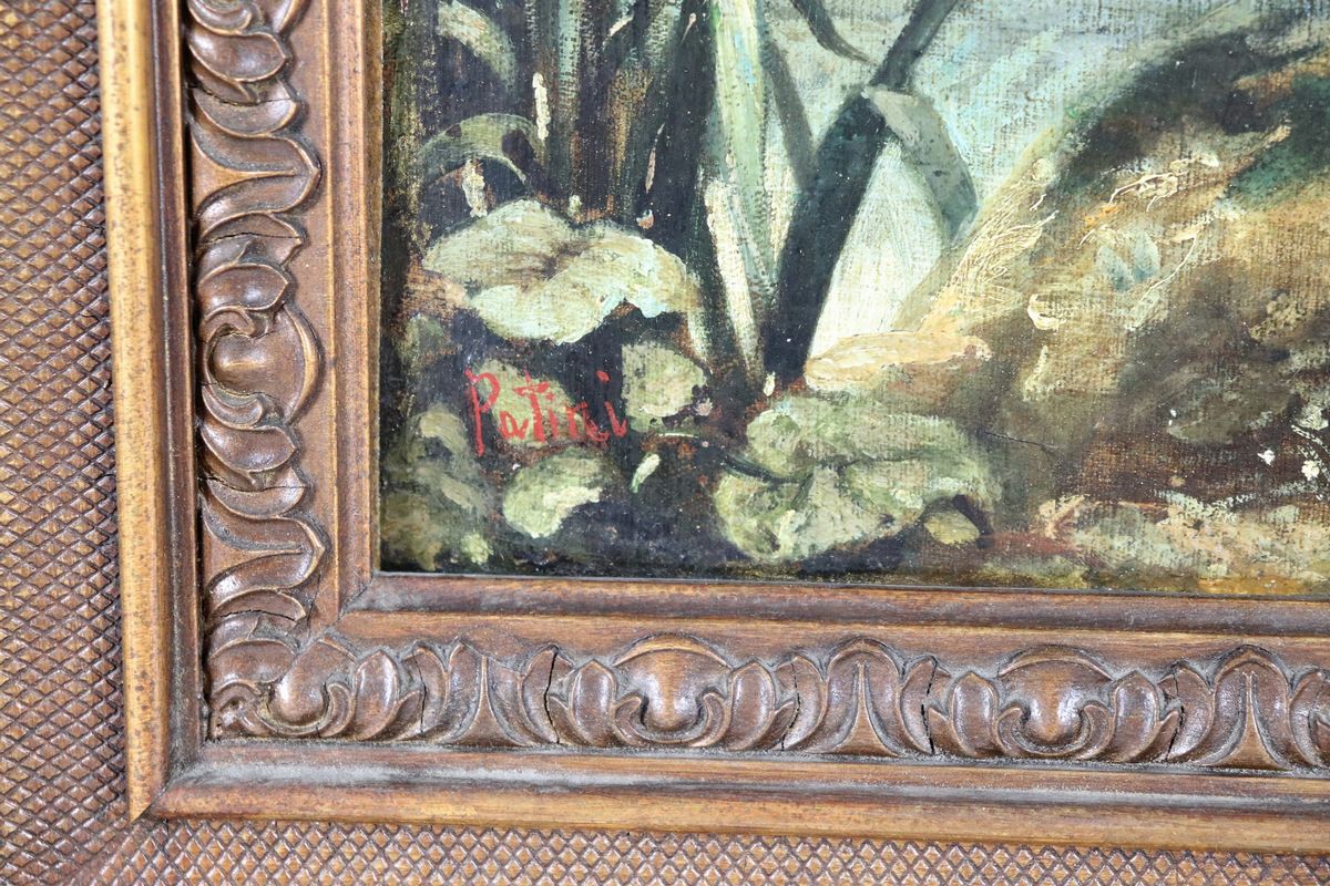 Firmato. "Scena amorosa nel parco" antico e delizioso dipinto ad olio su tela