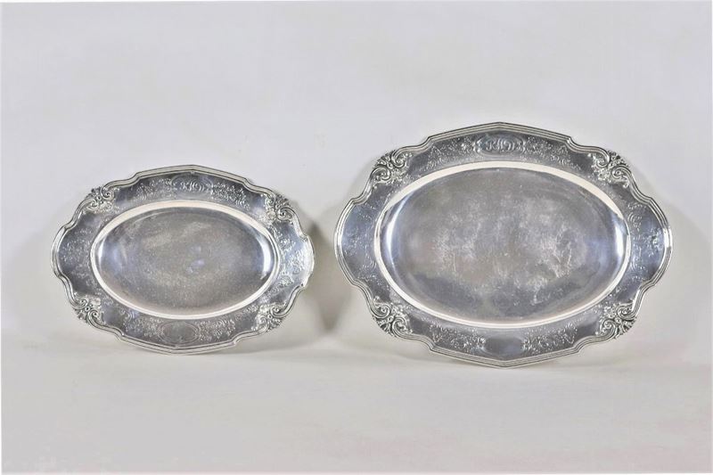 Lotto Liberty di due vassoi ovali in argento americano Sterling 925 gr. 2060