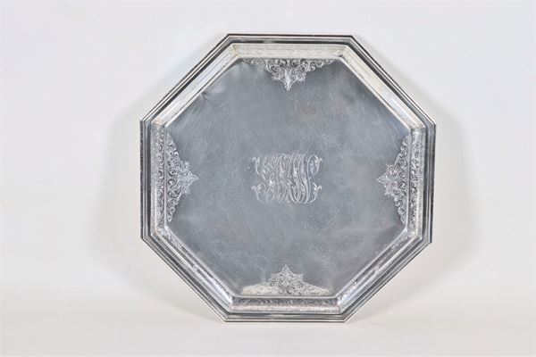 Octagonal tray in American Sterling silver 925 gr. 650