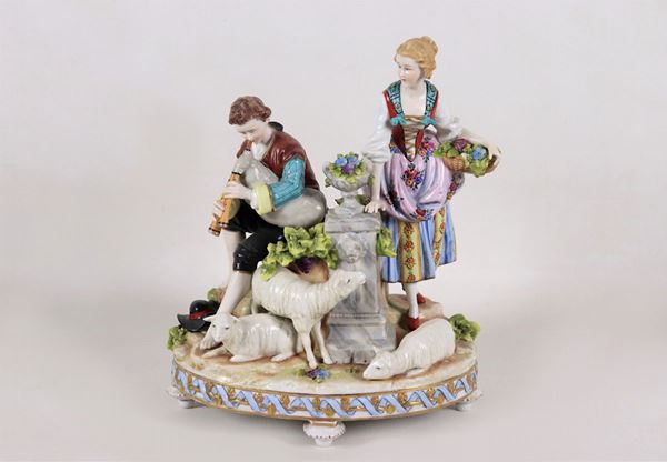"Pastoral scene" group in Capodimonte porcelain