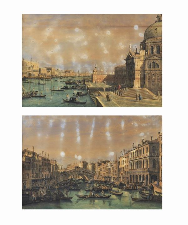 'Views of Venice' pair of watercolors on paper