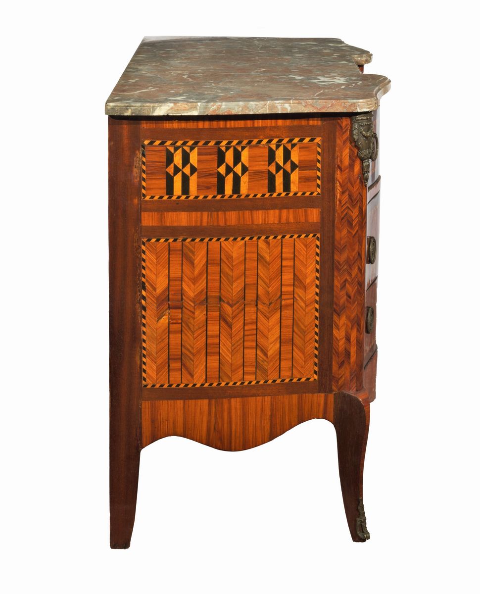Commode francese Napoleone III (1852 - 1870) in mogano, ebano viola ed ebano rosa