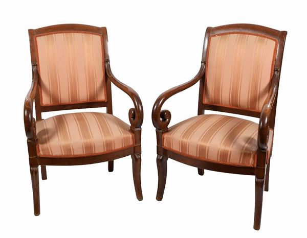 Pair of Tuscan armchairs in mahogany of the Empire line