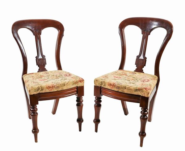 Pair of antique solid mahogany chairs with convertible backs