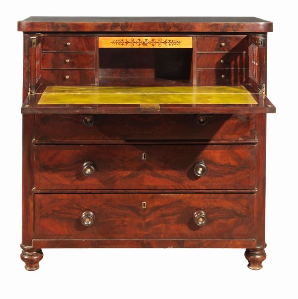 Chest of drawers in mahogany and mahogany feather
