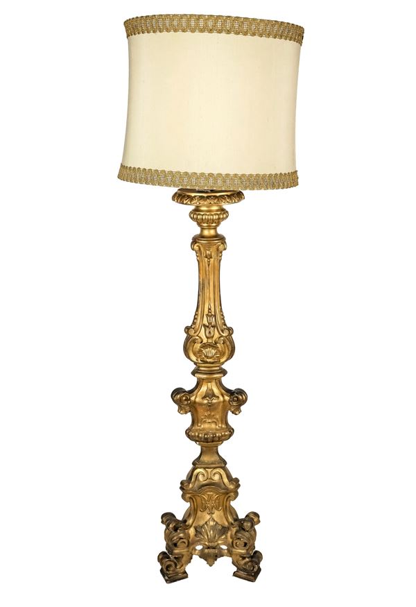 Antique Louis XV Roman floor torch in gilded wood