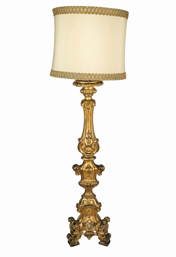 Antique Louis XV Roman floor torch in gilded wood