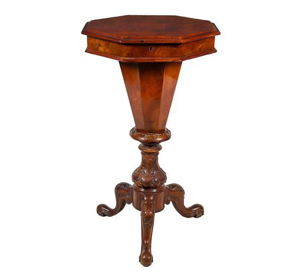 Antique Louis Philippe work table in walnut and briar root