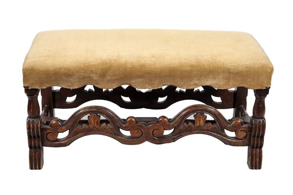 Antique walnut center bench carved with Louis XIV motifs