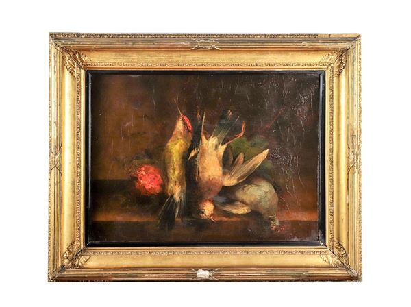 Pittore Lombardo XIX Secolo - "Still life of game" ancient oil painting on canvas