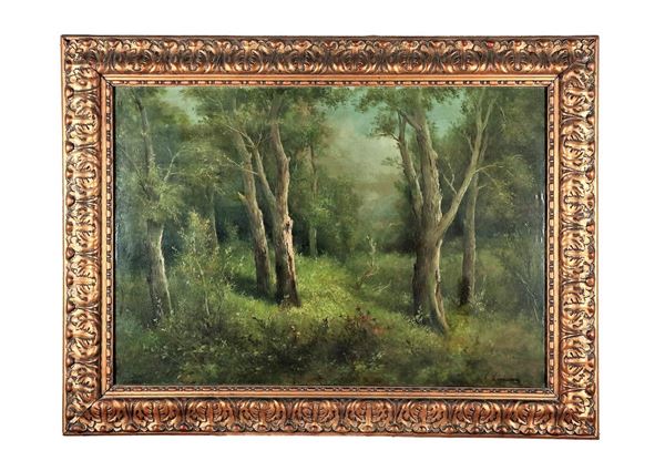 Francesco Capuano - Signed. "Landscape with forest" oil painting on canvas