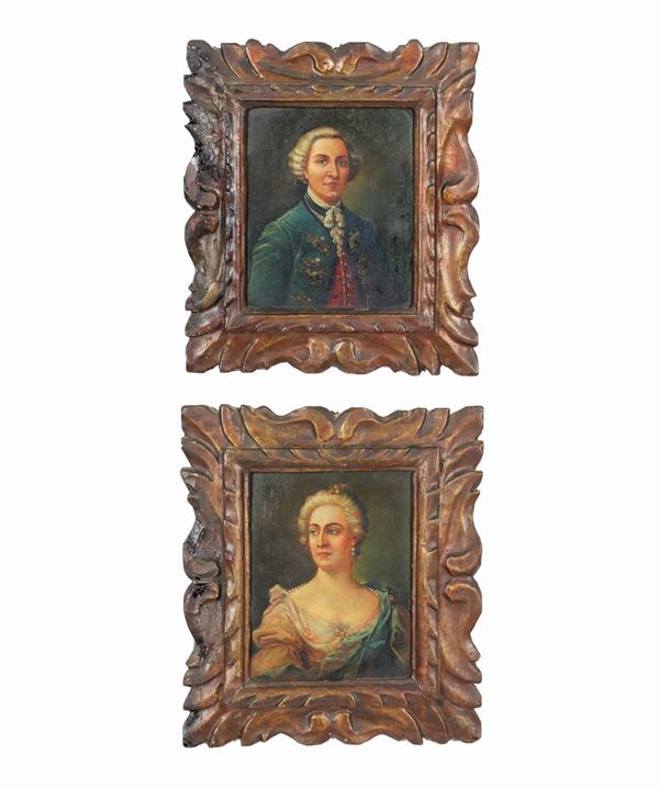 Pittore Inglese Inizio XIX Secolo - "Portraits of a nobleman and a noblewoman" pair of small oil paintings on copper