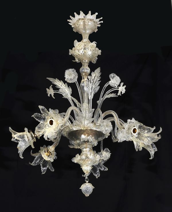 Transparent Murano blown glass chandelier