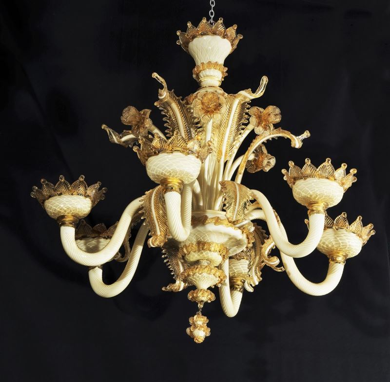 Lampadario in vetro soffiato di Murano lattice