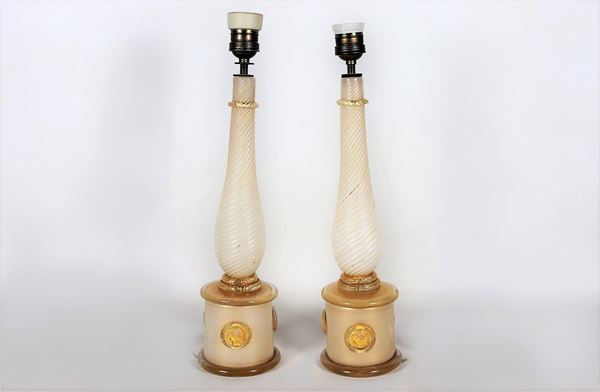 Pair of crystal and blown Murano glass lamps