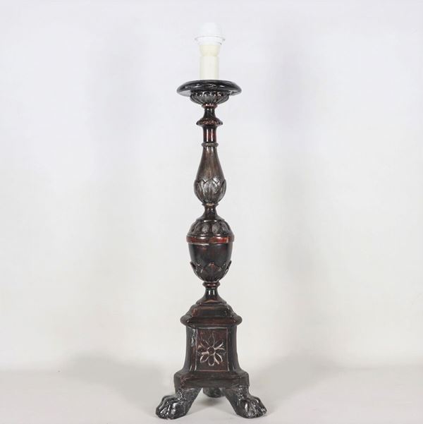 Antique decorated wooden table torch