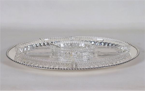 Antipastiera in silver metal with crystal trays