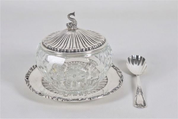 Sugar bowl in silver and crystal gr. 110