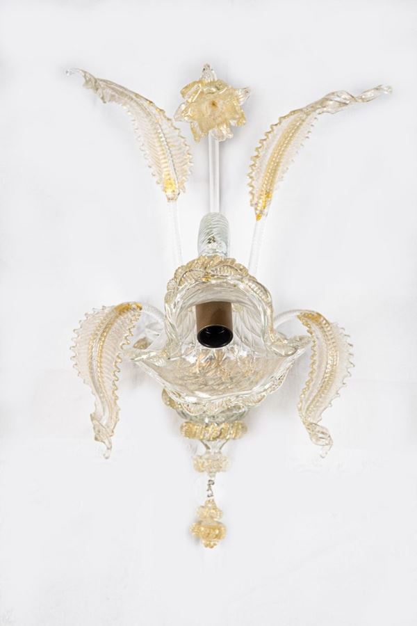 Murano glass and blown crystal wall lamp