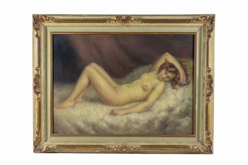 Firmato. "Nudo di giovane ragazza" dipinto ad olio su tela