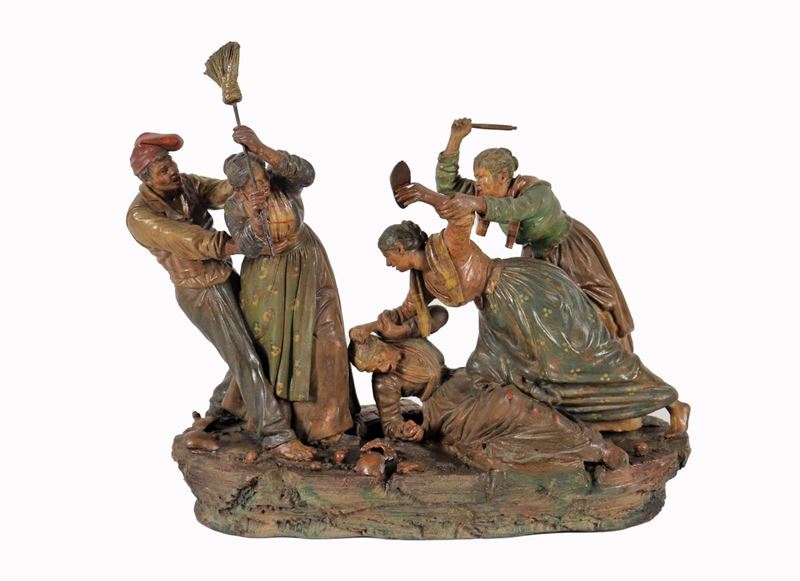 Gruppo in terracotta policroma "Lite tra comari"