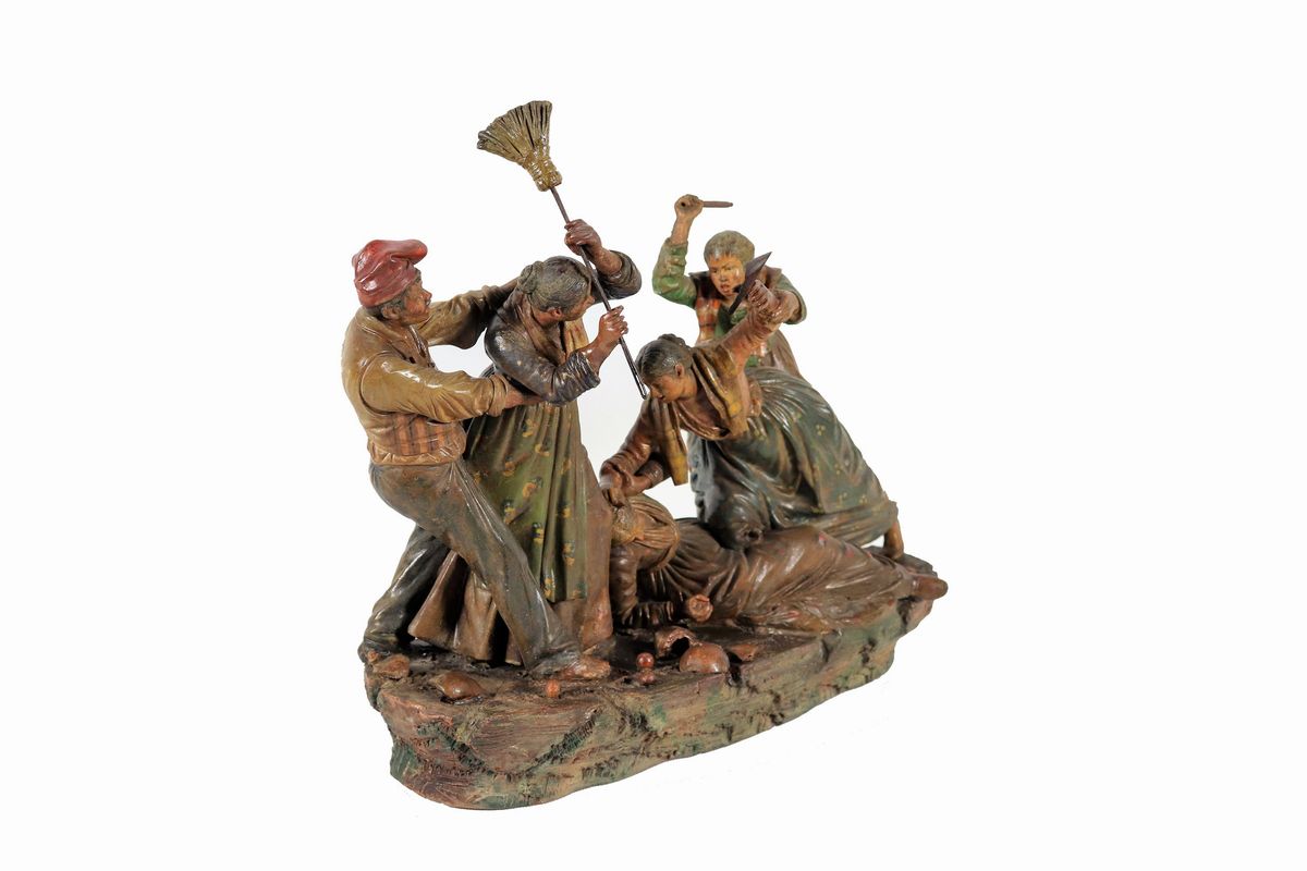 Gruppo in terracotta policroma "Lite tra comari"