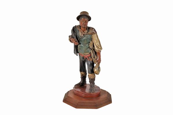 Neapolitan nativity scene puppet in polychrome terracotta "Farmer with jug"