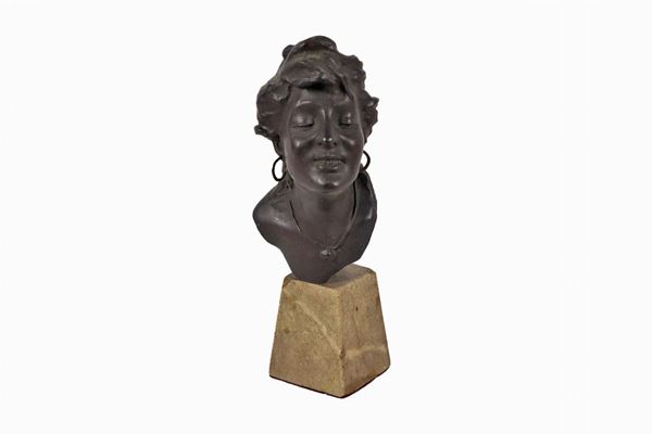 Small Neapolitan bronze bust "Face of a young commoner"