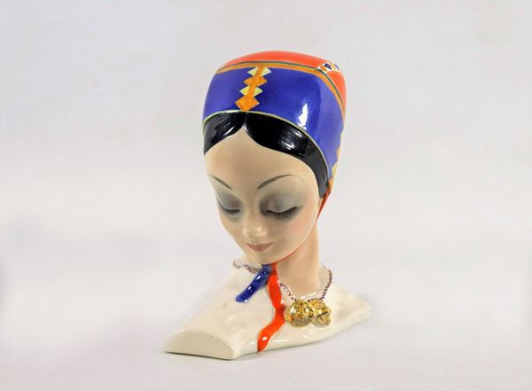 Glazed terracotta sculpture signed "Essevi" - Turin "Sardinian head"