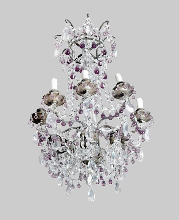 Crystal basket chandelier with 8 lights  - Auction FINE ART TIMED AUCTION and Furniture of Casale in Maremma and Private Collections. - Gelardini Aste Casa d'Aste Roma