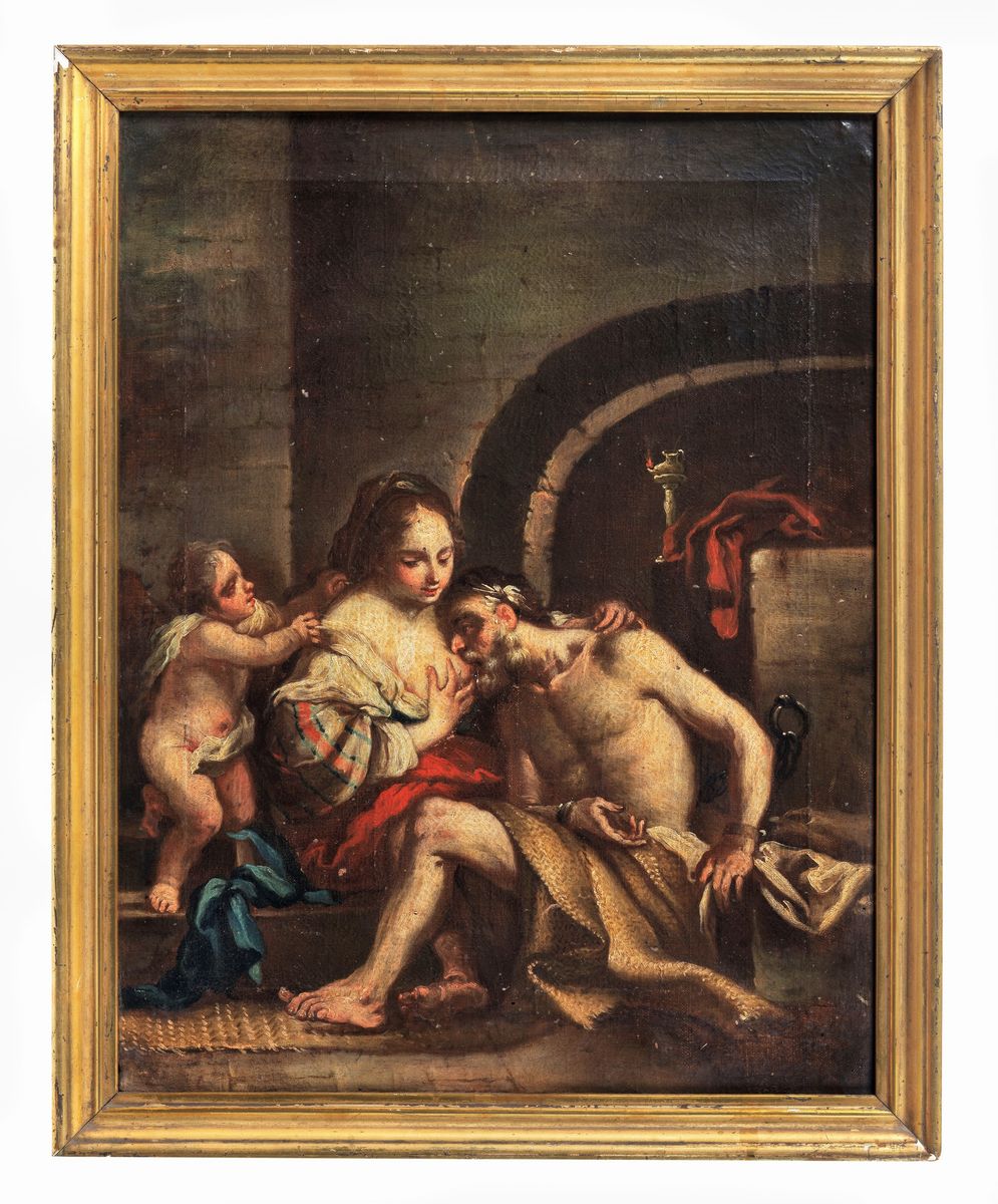 "La Carità Romana" dipinto ad olio su tela di ottimo tratto pittorico