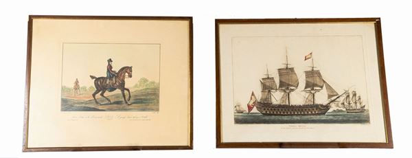 Two colored prints &quot;Amazon&quot; and &quot;Vascelli Veneziani&quot;