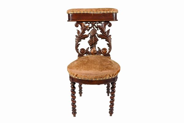 Antique Louis Philippe smoking chair in carved walnut