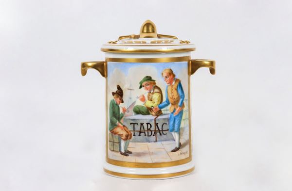 Antique French porcelain tobacco box, signed