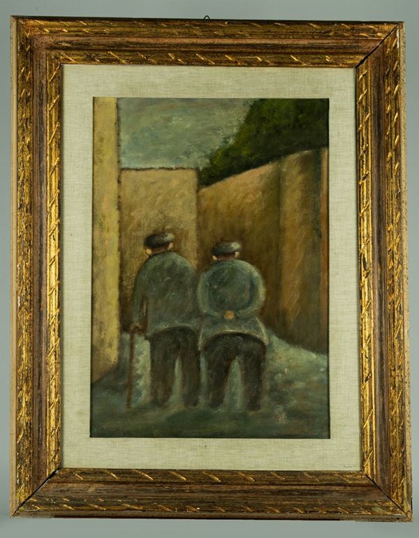 Pittore Italiano XX Secolo - &quot;The walk of the two old men&quot;