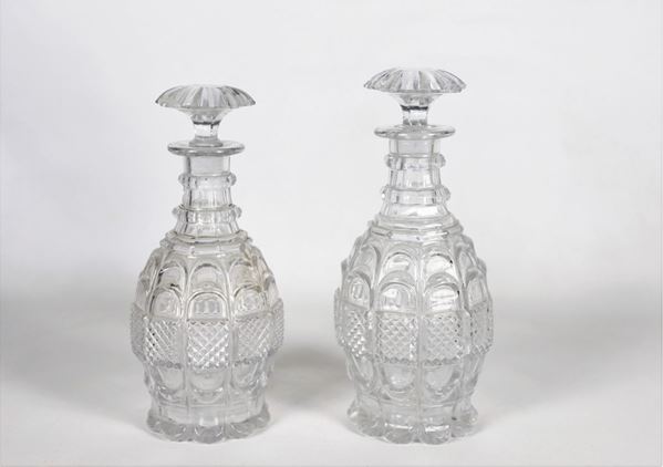 Pair of wine bottles in worked half-crystal