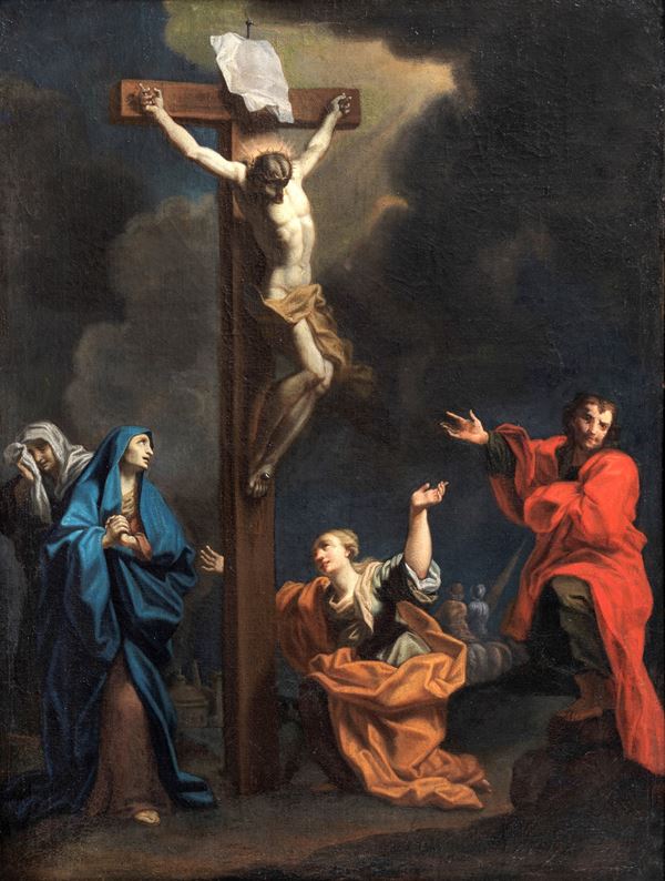 Alessandro Tiarini - Workshop of. "The Crucifixion" oil painting on canvas