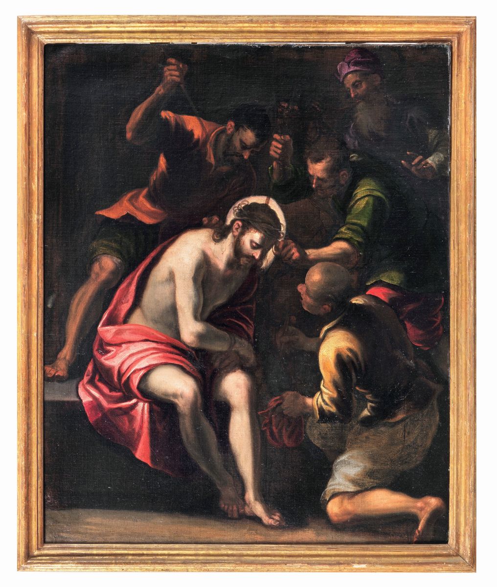 Attribuito. "La Flagellazione di Cristo" dipinto ad olio su tela