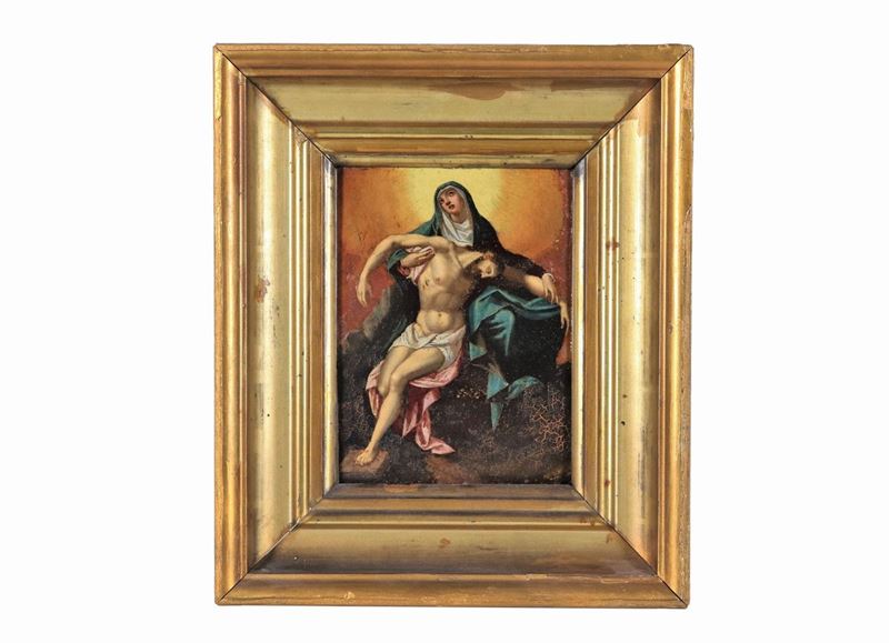 "La Pietà" piccolo dipinto ad olio su rame