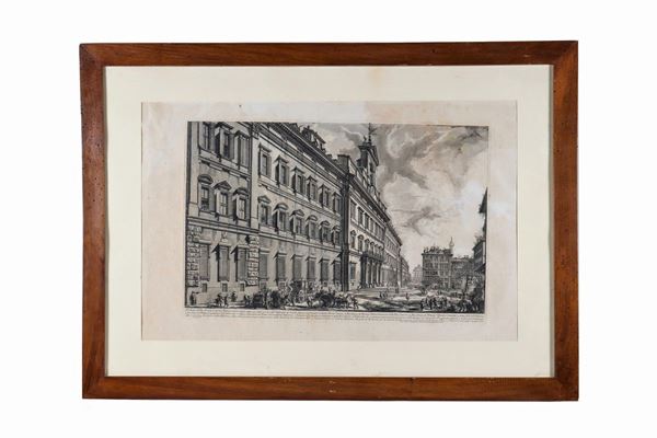 Ancient Engraving by G.B- Piranesi (1720-1778) "View of the Grand Curia Innocenziana with characters"