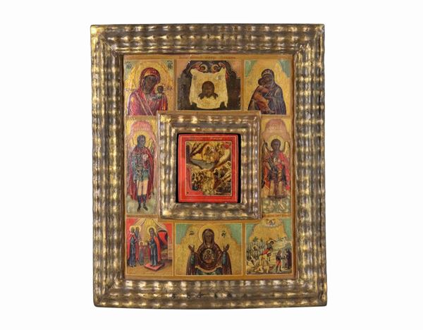 Icon painted on wood "Episodes from the Life of Jesus, Madonnas of God and Saints"