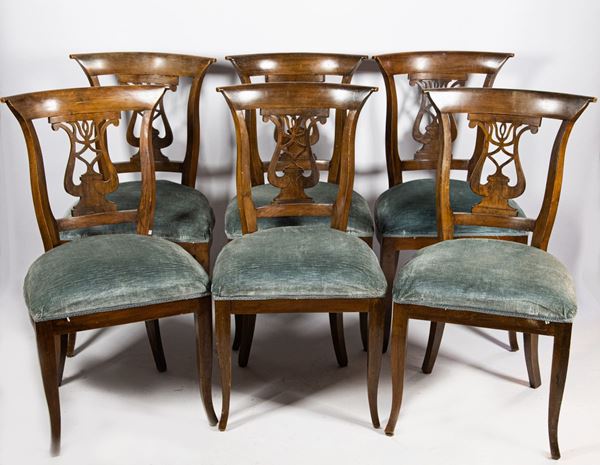 Six Tuscan chairs in walnut
