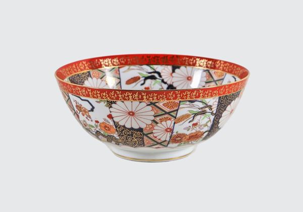 Ciotola cinese per riso in porcellana decorata e variopinta a motivi di fiori orientali