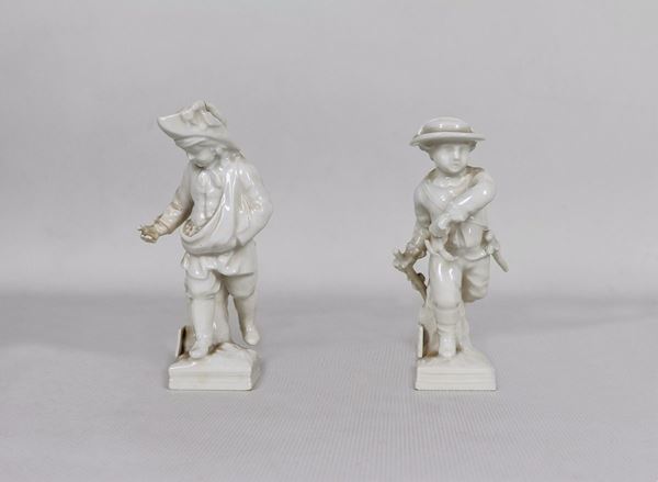 Pair of small antique "Children" figurines in Old Berlin white porcelain