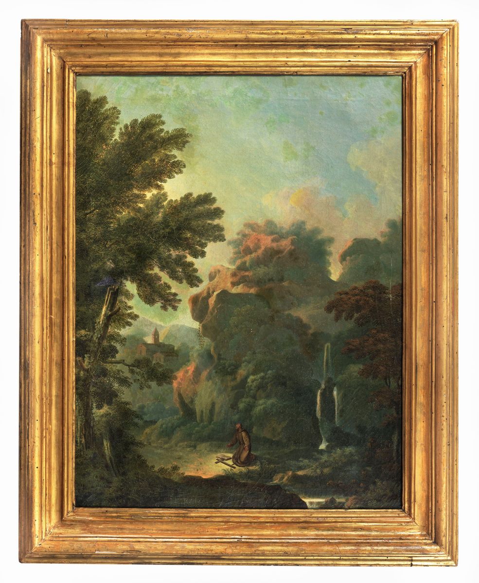 "Paesaggio con il Pentimento di San Francesco" dipinto ad olio su tela