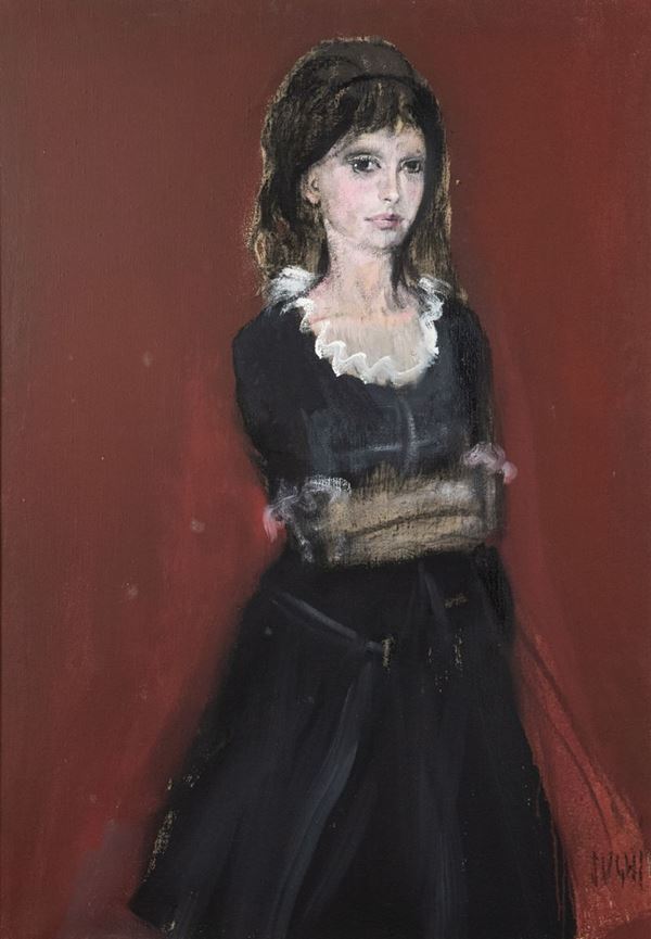 Alberto Sughi - &quot;Portrait of a young girl&quot;. Signed.